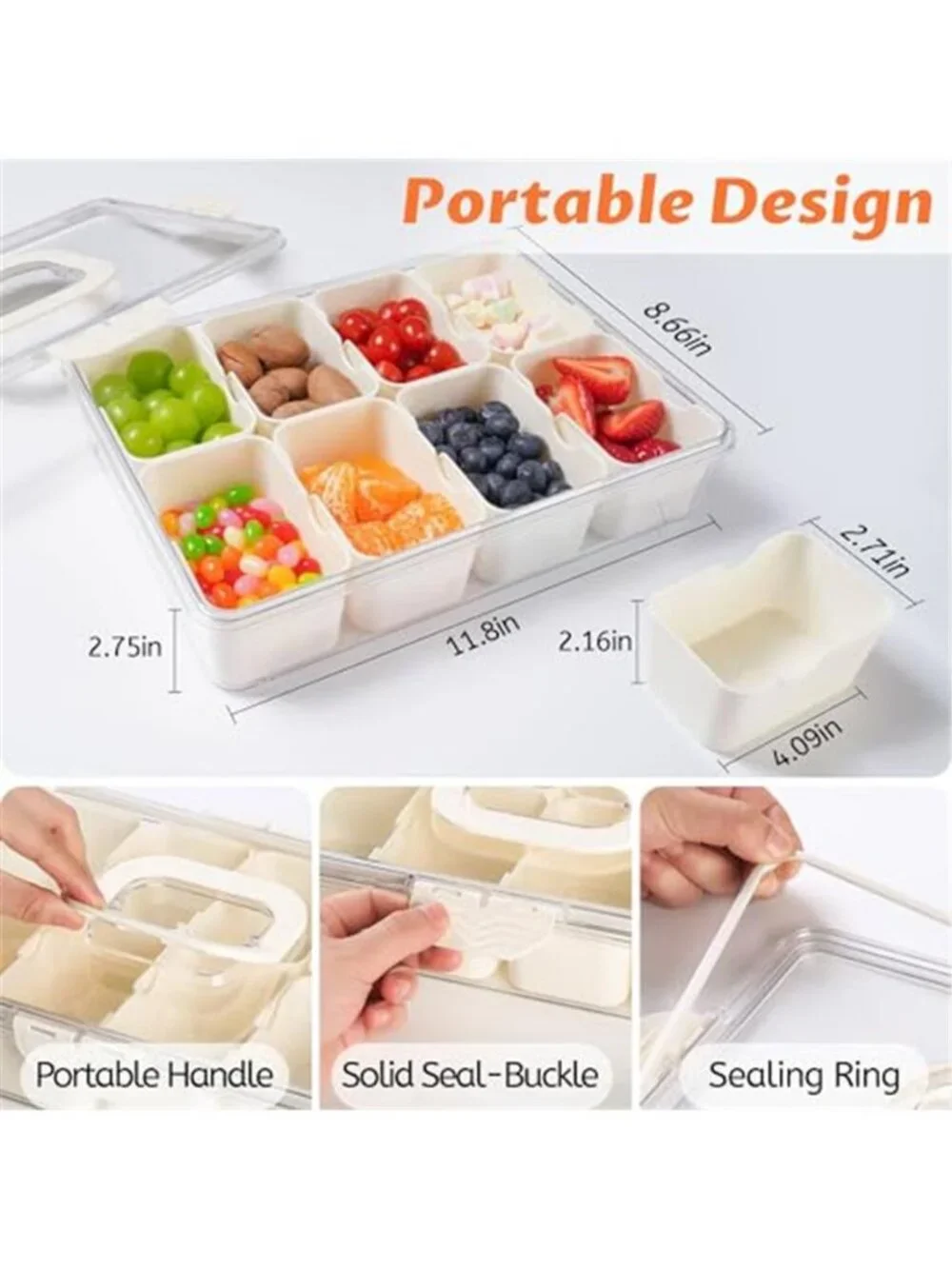 Snackle Box Container Dishwasher Safe Divided Serving Tray with Lid Handle
